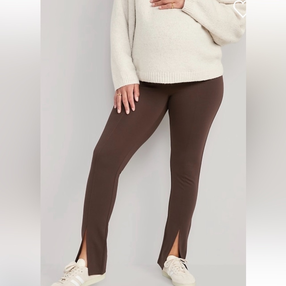 Split Hem Maternity Pants - Brown - image 1
